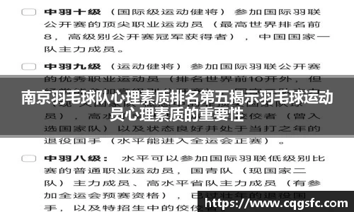 南京羽毛球队心理素质排名第五揭示羽毛球运动员心理素质的重要性